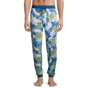 ❤️🆕 STAR WARS The Child Chibi Lounge Pants Blue Tie-Dye Baby Yoda Print XXL